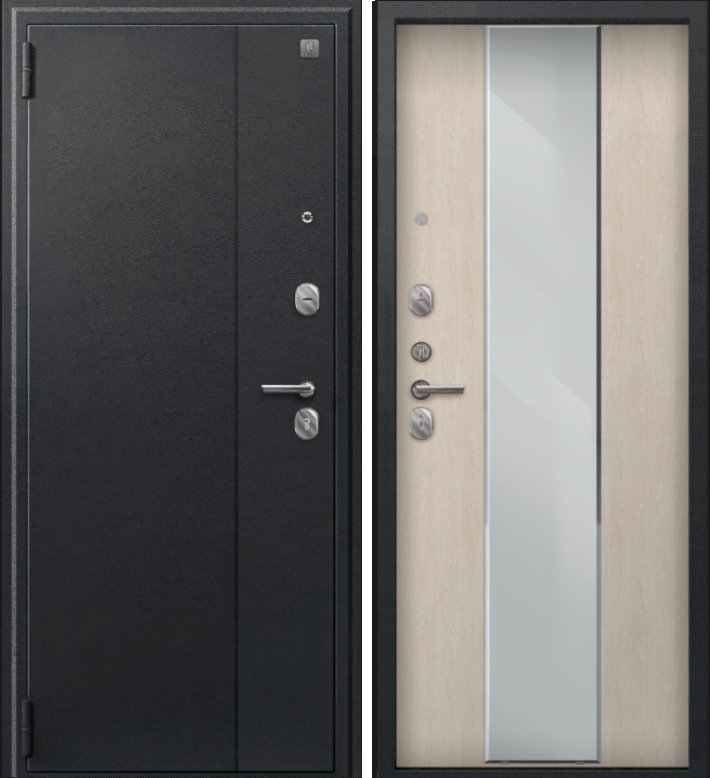 Дверь A-04 черный сатин - седой дуб зеркало DIS007332